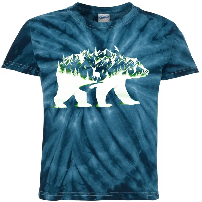 Bear Forest Deer Wilderness Mountains Kids Tie-Dye T-Shirt