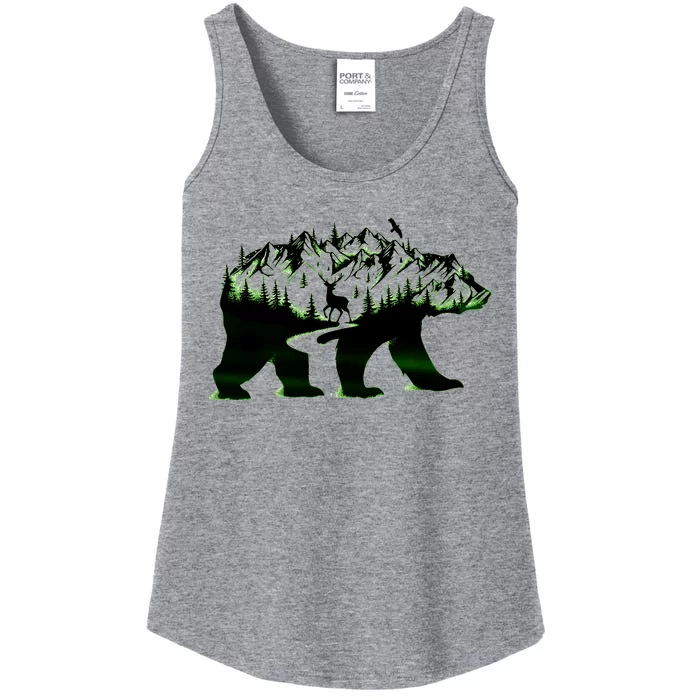 Bear Forest Deer Wilderness Mountains Ladies Essential Tank