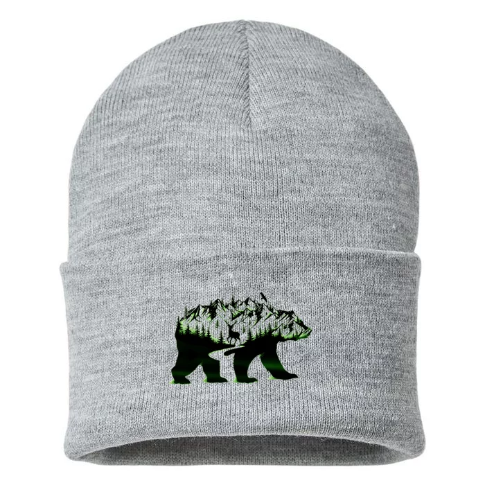 Bear Forest Deer Wilderness Mountains Sustainable Knit Beanie