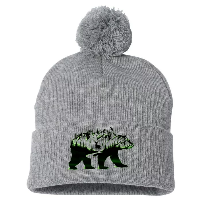 Bear Forest Deer Wilderness Mountains Pom Pom 12in Knit Beanie