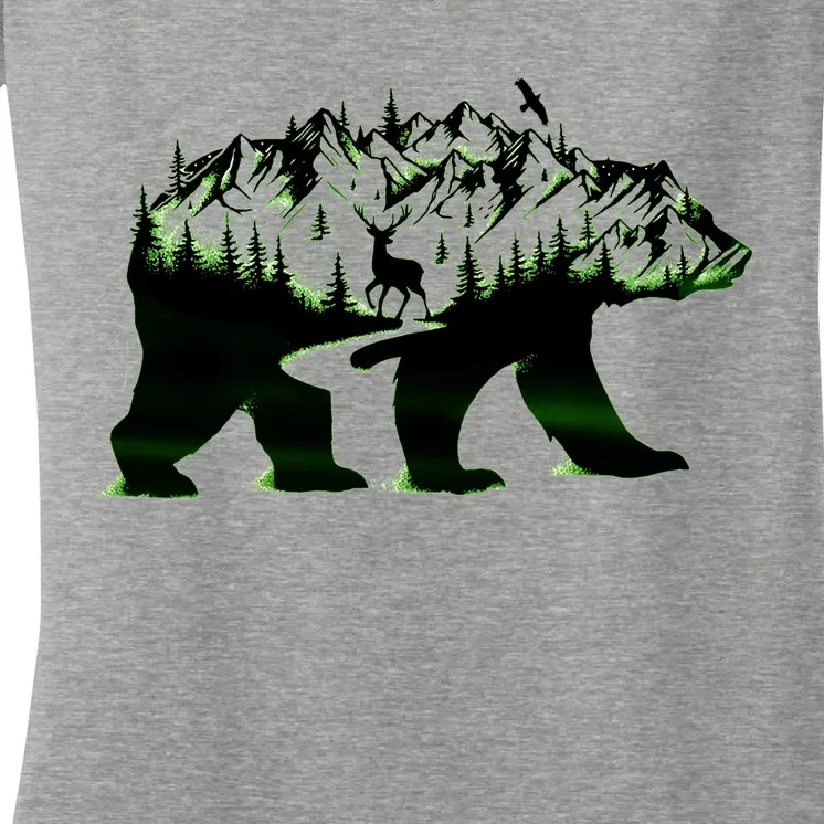 Bear Forest Deer Wilderness Mountains Women's V-Neck T-Shirt