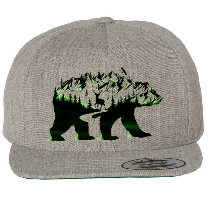 Bear Forest Deer Wilderness Mountains Wool Snapback Cap