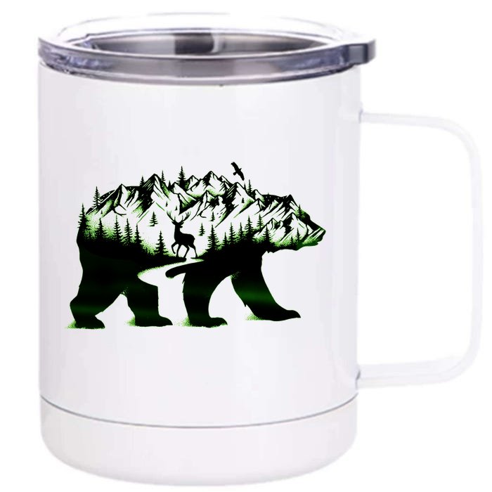 Bear Forest Deer Wilderness Mountains Front & Back 12oz Stainless Steel Tumbler Cup