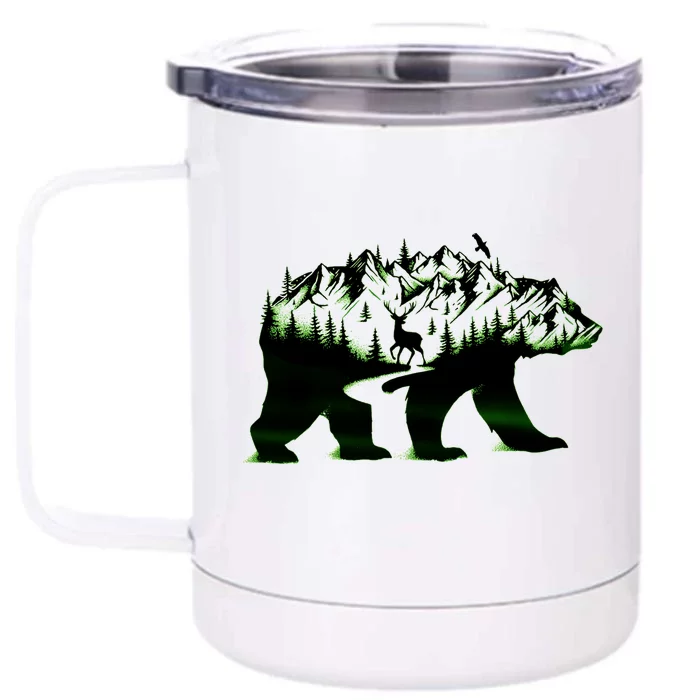 Bear Forest Deer Wilderness Mountains Front & Back 12oz Stainless Steel Tumbler Cup