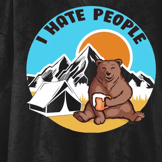 Bear Funny Camping I Hate People Hooded Wearable Blanket