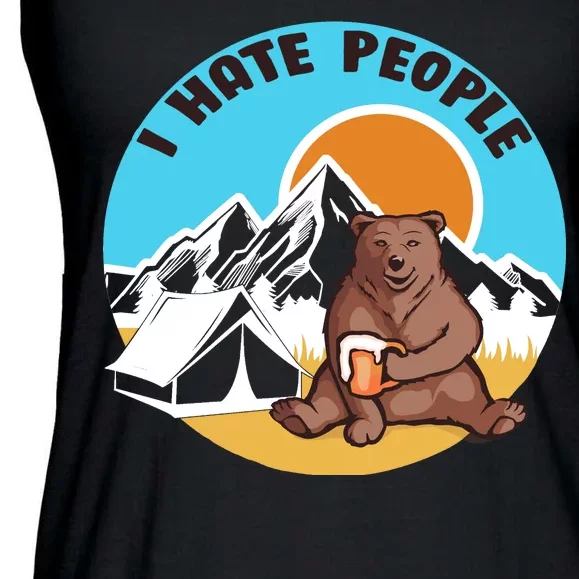 Bear Funny Camping I Hate People Ladies Essential Flowy Tank