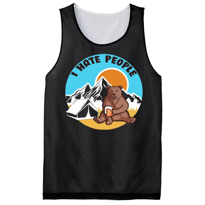 Bear Funny Camping I Hate People Mesh Reversible Basketball Jersey Tank