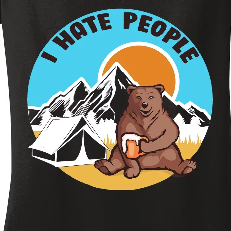 Bear Funny Camping I Hate People Women's V-Neck T-Shirt