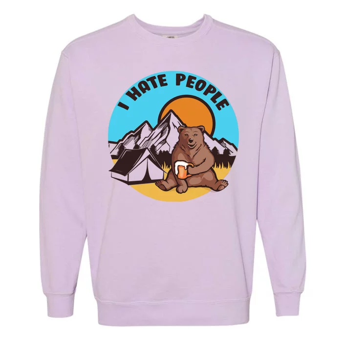 Bear Funny Camping I Hate People Garment-Dyed Sweatshirt