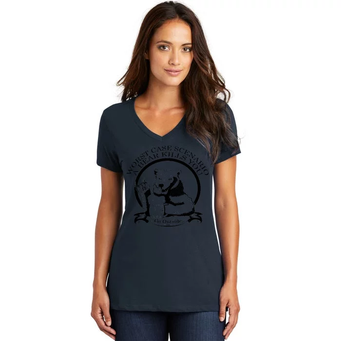 Bear Kills You Worst Scenario Go Outside Women's V-Neck T-Shirt