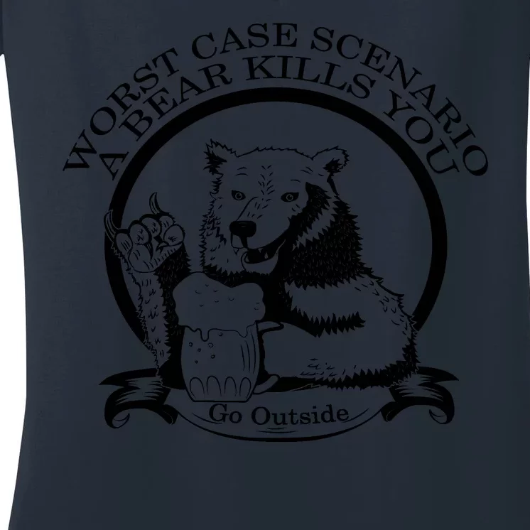 Bear Kills You Worst Scenario Go Outside Women's V-Neck T-Shirt