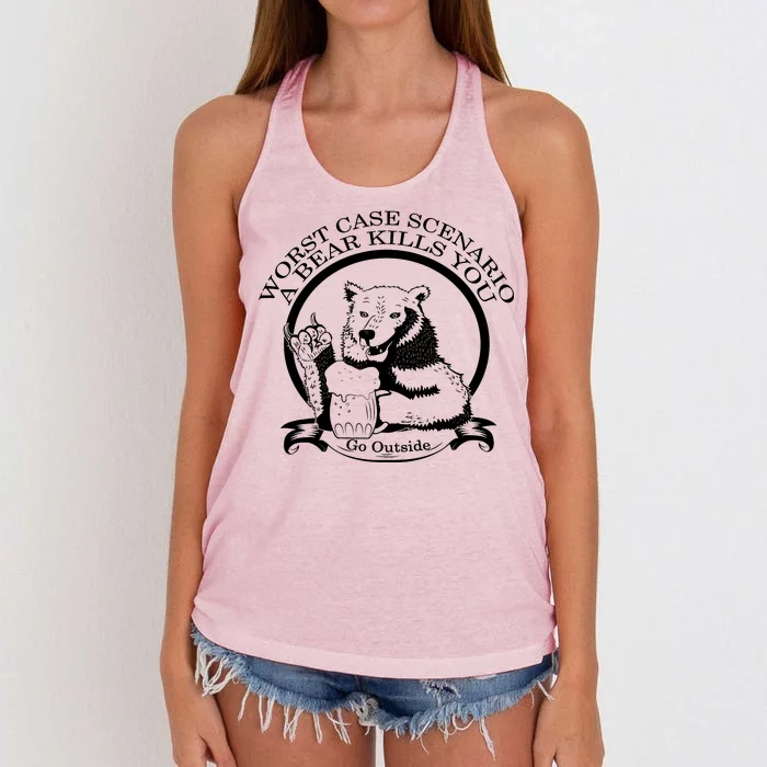 Bear Kills You Worst Scenario Go Outside Women's Knotted Racerback Tank