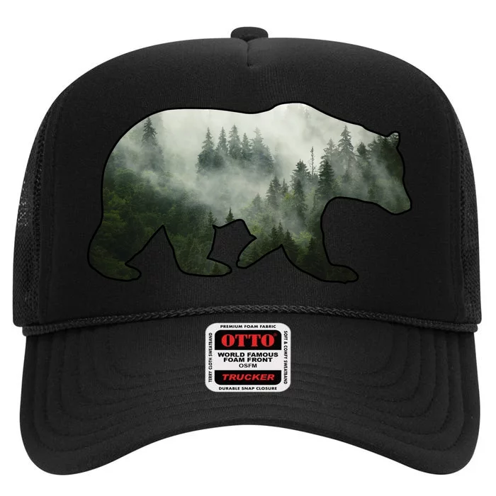 Bear Misty Forest Wilderness High Crown Mesh Trucker Hat