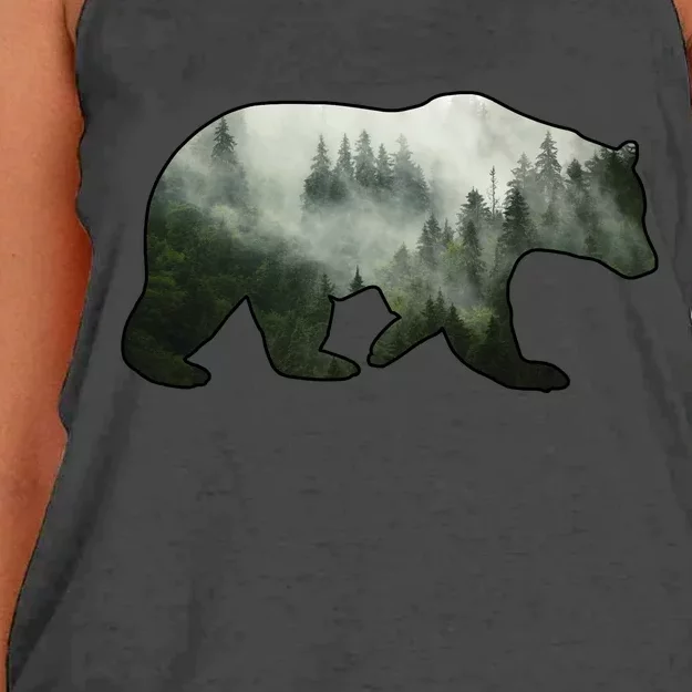 Bear Misty Forest Wilderness Women's Knotted Racerback Tank