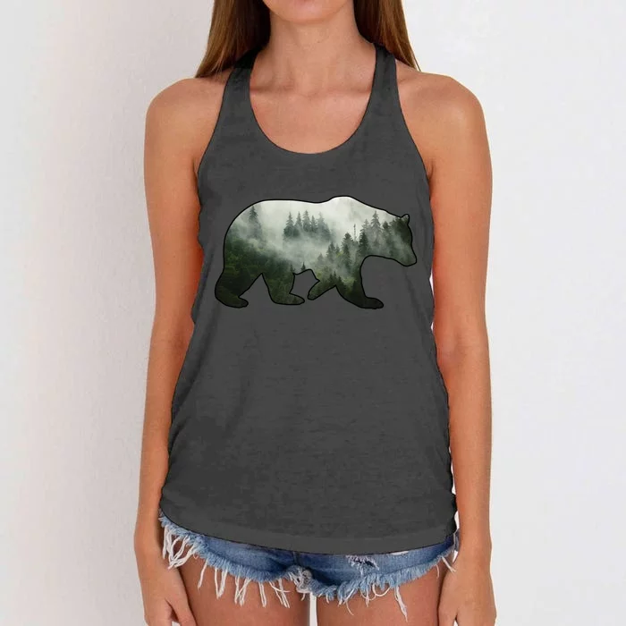 Bear Misty Forest Wilderness Women's Knotted Racerback Tank