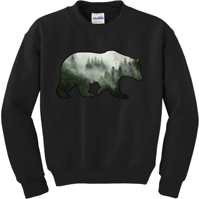 Bear Misty Forest Wilderness Kids Sweatshirt