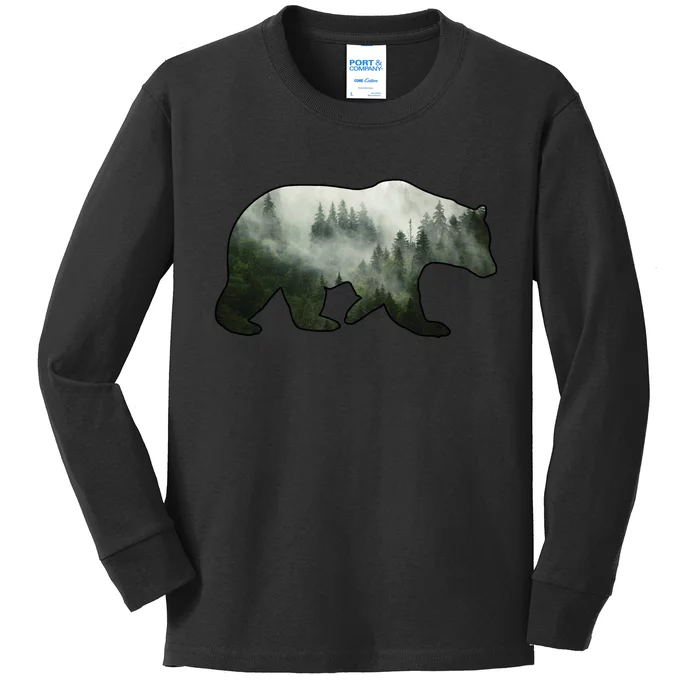 Bear Misty Forest Wilderness Kids Long Sleeve Shirt