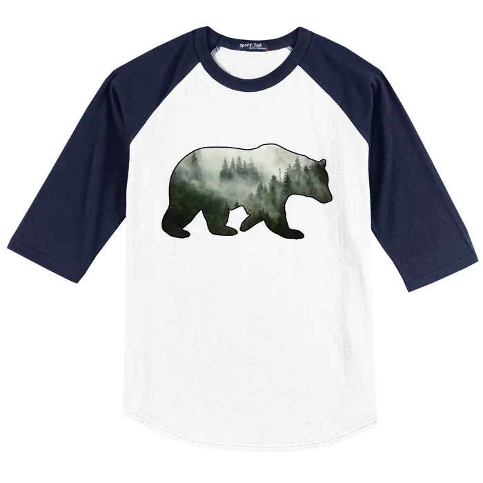 Bear Misty Forest Wilderness Baseball Sleeve Shirt