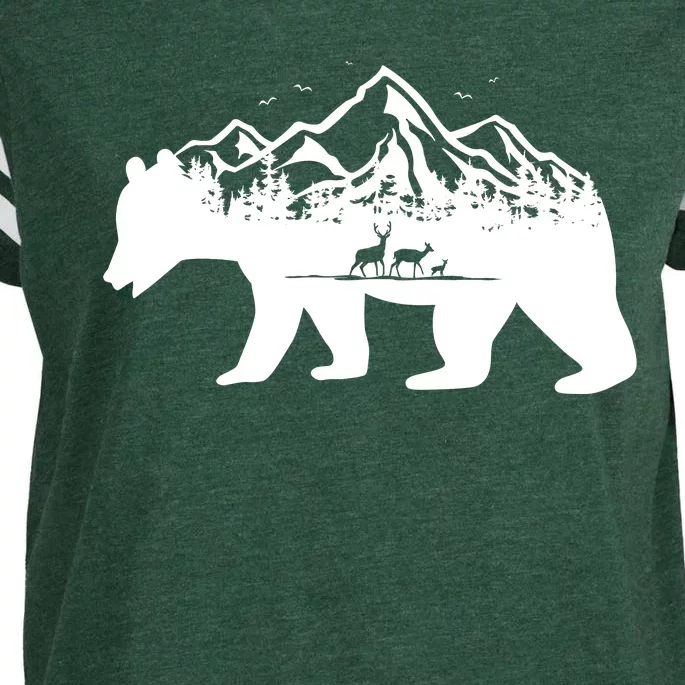 Bear Mountains With Deer Family Nature Fan Enza Ladies Jersey Football T-Shirt