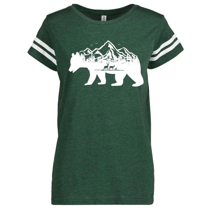 Bear Mountains With Deer Family Nature Fan Enza Ladies Jersey Football T-Shirt