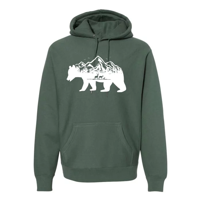 Bear Mountains With Deer Family Nature Fan Premium Hoodie