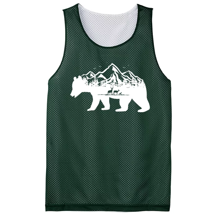 Bear Mountains With Deer Family Nature Fan Mesh Reversible Basketball Jersey Tank