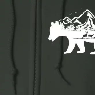 Bear Mountains With Deer Family Nature Fan Full Zip Hoodie