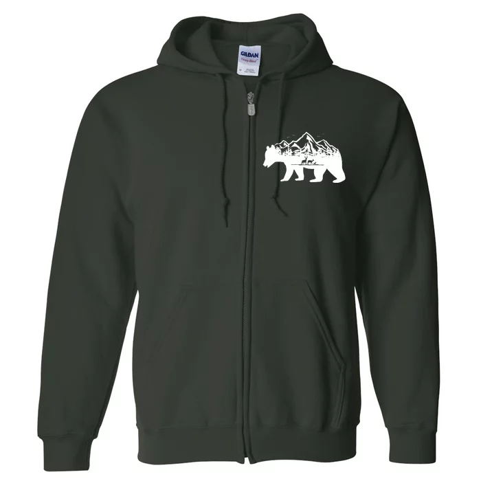 Bear Mountains With Deer Family Nature Fan Full Zip Hoodie