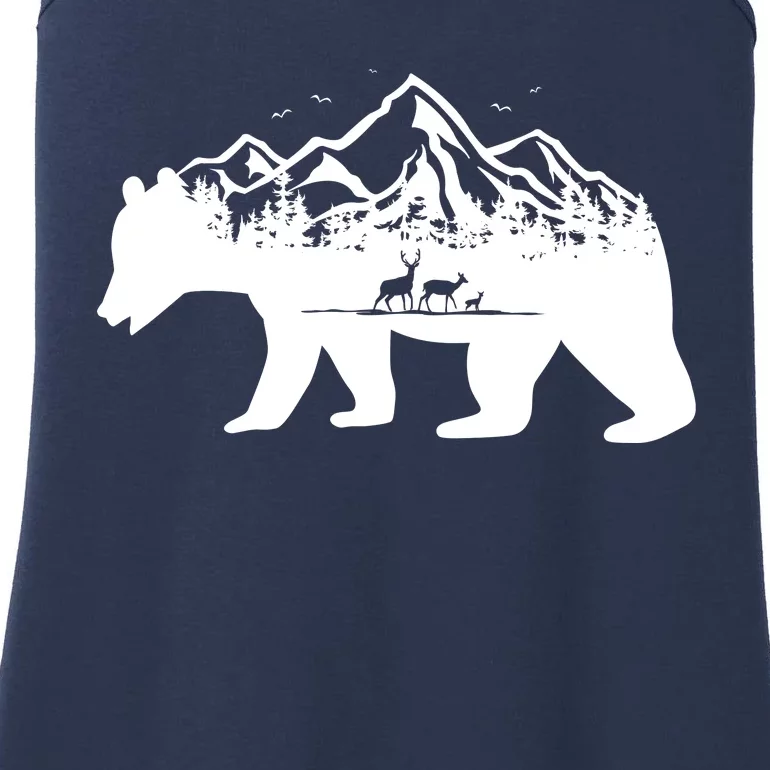 Bear Mountains With Deer Family Nature Fan Ladies Essential Tank