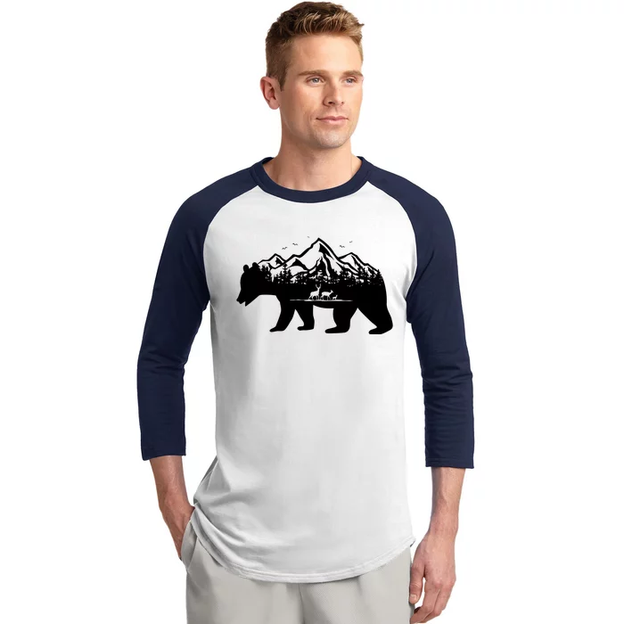 Bear Mountains With Deer Family Nature Fan Baseball Sleeve Shirt