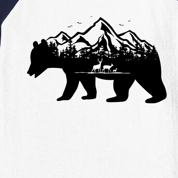 Bear Mountains With Deer Family Nature Fan Baseball Sleeve Shirt