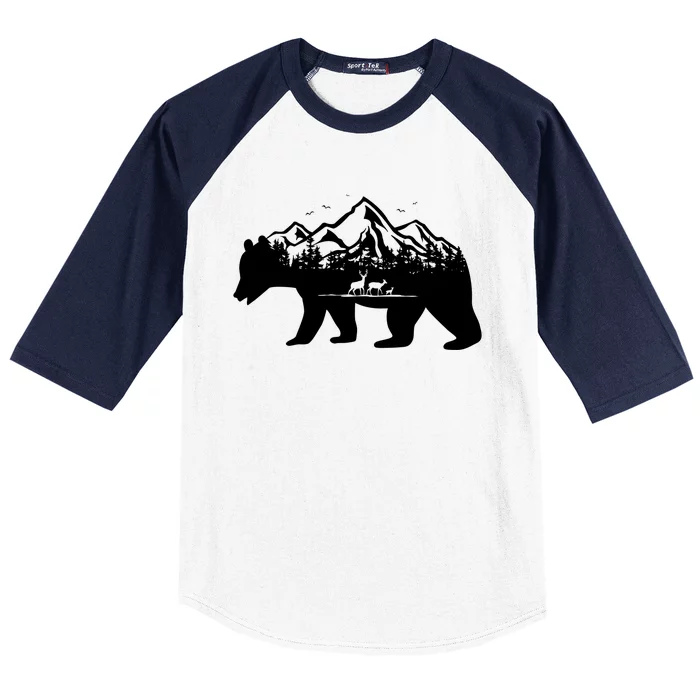 Bear Mountains With Deer Family Nature Fan Baseball Sleeve Shirt