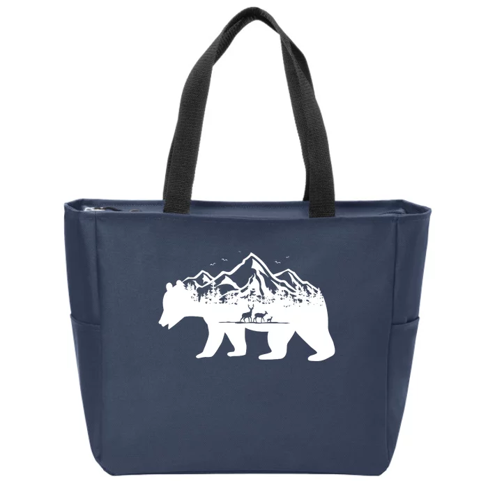 Bear Mountains With Deer Family Nature Fan Zip Tote Bag