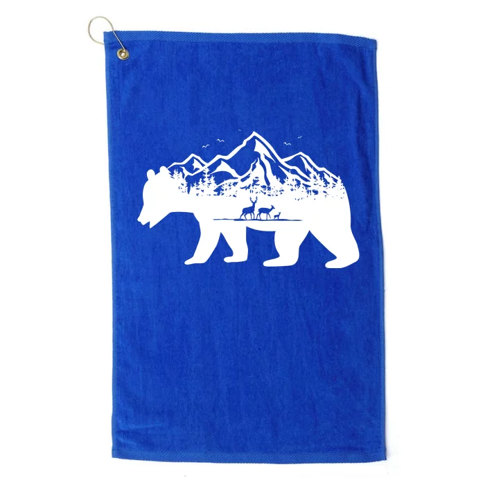 Bear Mountains With Deer Family Nature Fan Platinum Collection Golf Towel