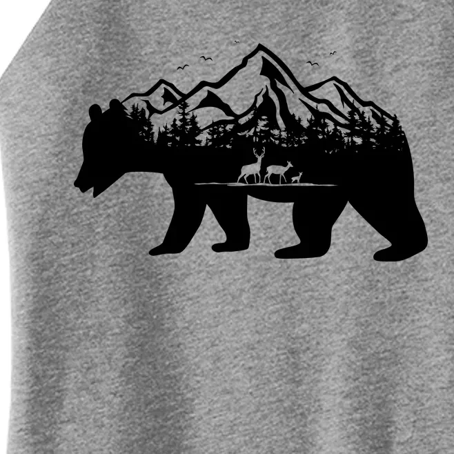 Bear Mountains With Deer Family Nature Fan Women’s Perfect Tri Rocker Tank