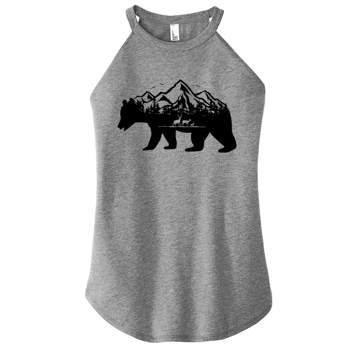 Bear Mountains With Deer Family Nature Fan Women’s Perfect Tri Rocker Tank