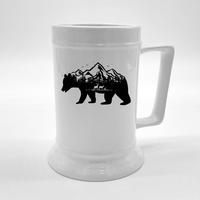 Bear Mountains With Deer Family Nature Fan Front & Back Beer Stein