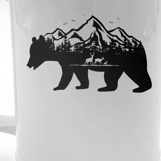 Bear Mountains With Deer Family Nature Fan Front & Back Beer Stein