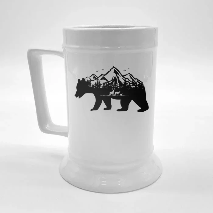 Bear Mountains With Deer Family Nature Fan Front & Back Beer Stein