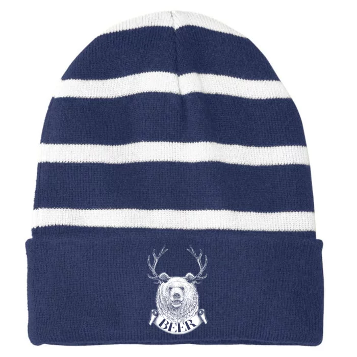 Bear Plus Deer Equals BEER Striped Beanie with Solid Band