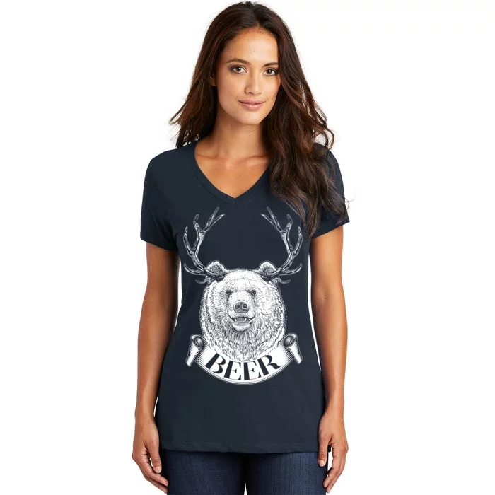 Bear Plus Deer Equals BEER Women's V-Neck T-Shirt