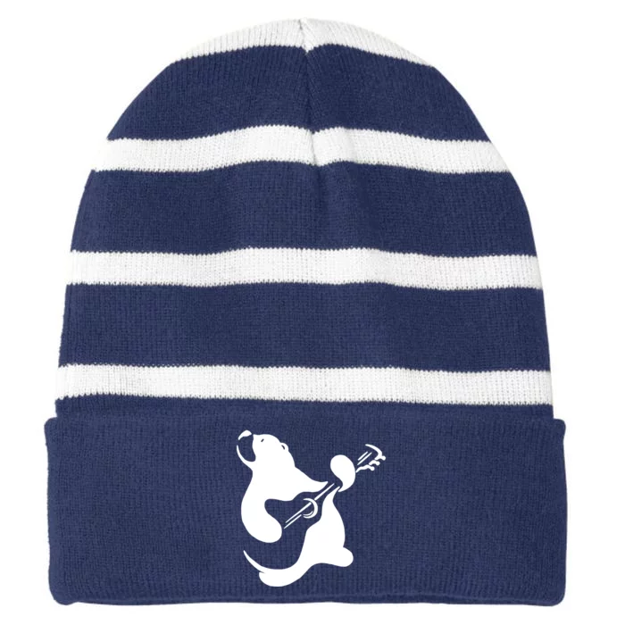 Bear Rocks Playing Guitar Striped Beanie with Solid Band