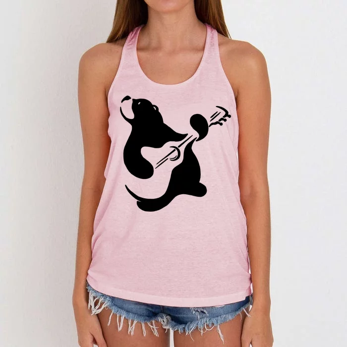 Bear Rocks Playing Guitar Women's Knotted Racerback Tank