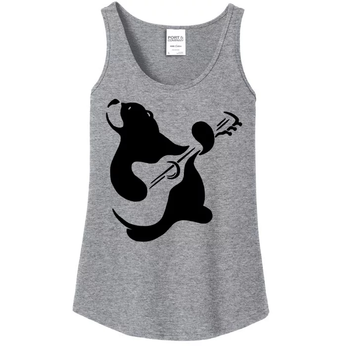 Bear Rocks Playing Guitar Ladies Essential Tank