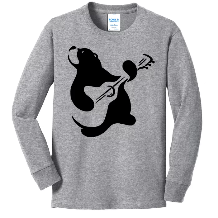 Bear Rocks Playing Guitar Kids Long Sleeve Shirt