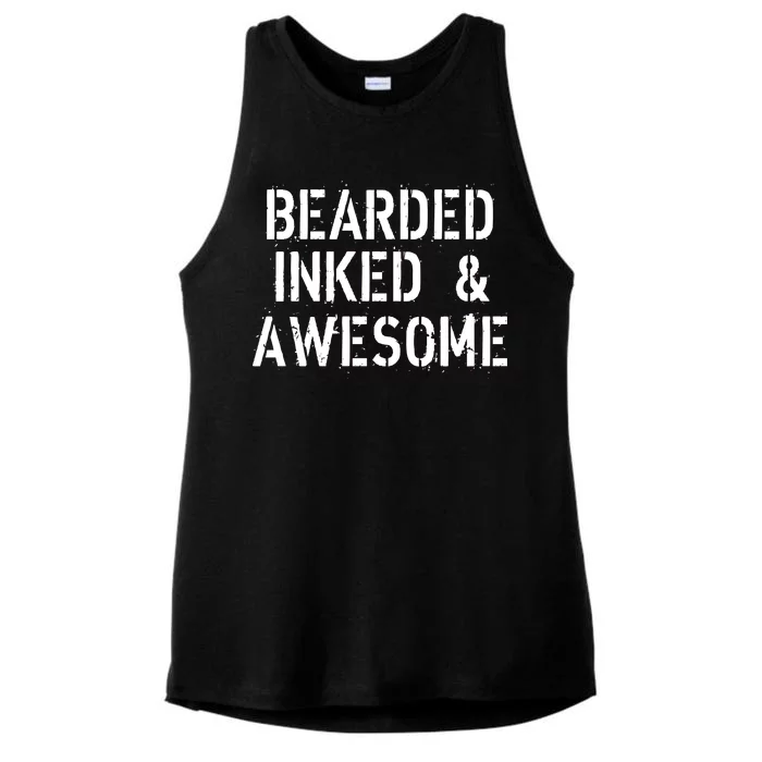 Bearded Inked & Awesome Beard Tattoo Logo Ladies Tri-Blend Wicking Tank