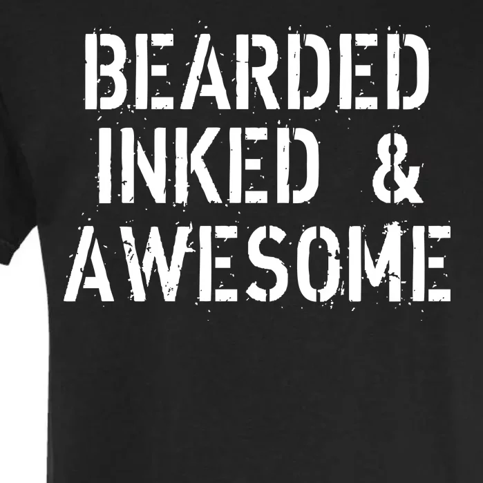 Bearded Inked & Awesome Beard Tattoo Logo Garment-Dyed Heavyweight T-Shirt