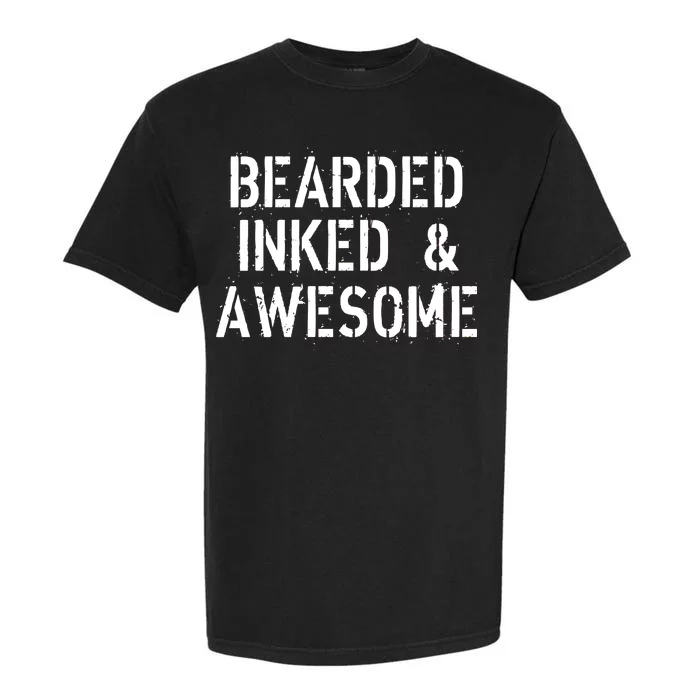 Bearded Inked & Awesome Beard Tattoo Logo Garment-Dyed Heavyweight T-Shirt