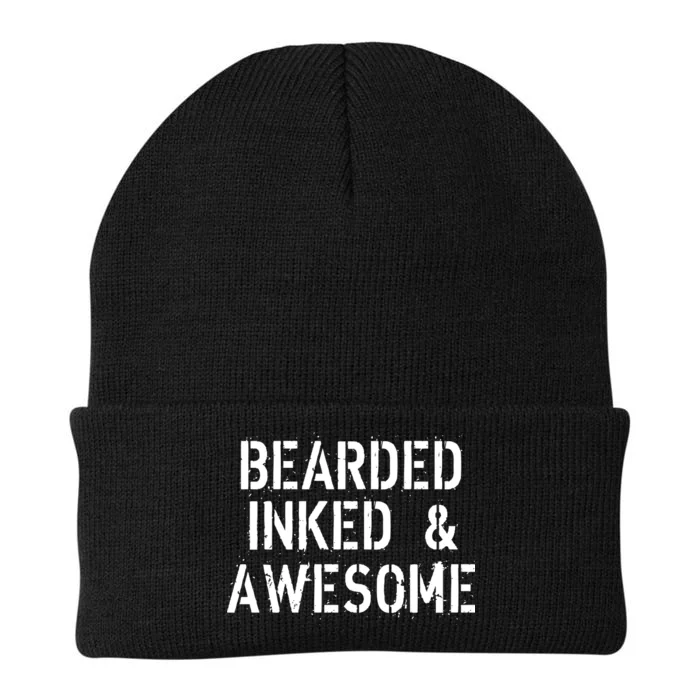 Bearded Inked & Awesome Beard Tattoo Logo Knit Cap Winter Beanie