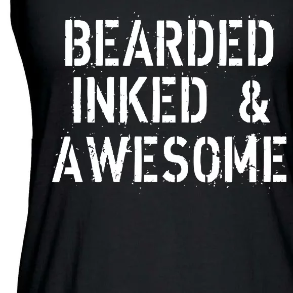 Bearded Inked & Awesome Beard Tattoo Logo Ladies Essential Flowy Tank